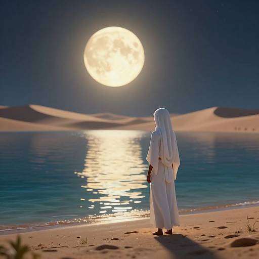 Solitary Figure Under Golden Moonlight