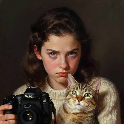 Charming Woman and Cat in 1950s Style