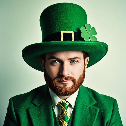 Man in Leprechaun Costume with Shamrock Hat