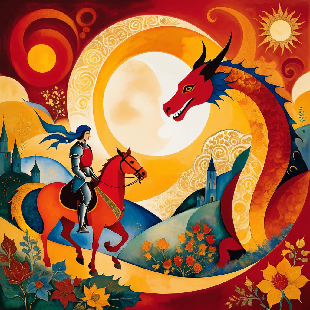 Chagall-Inspired Knight and Dreamlike Dragon