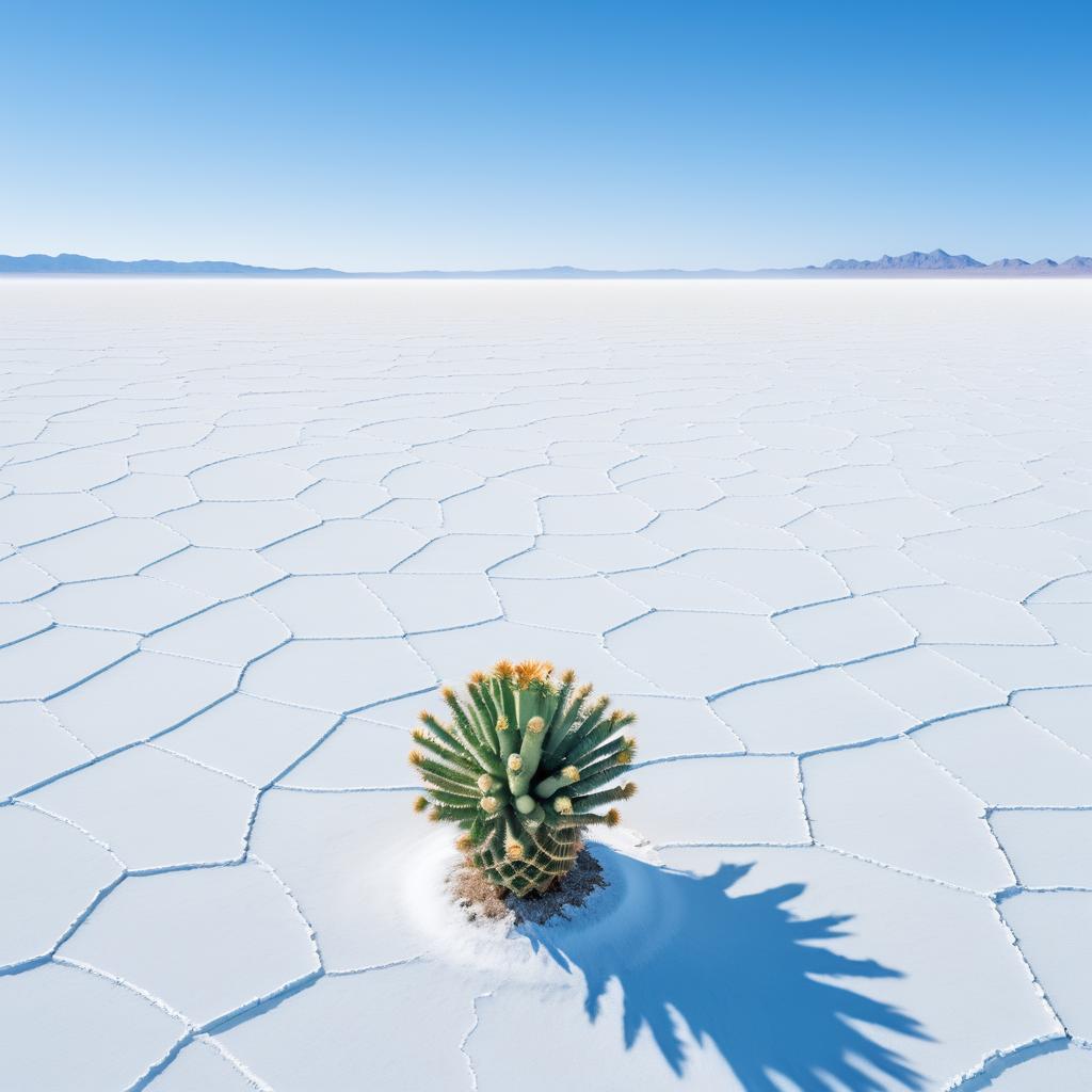 Lone Cactus on Salt Flat Landscape