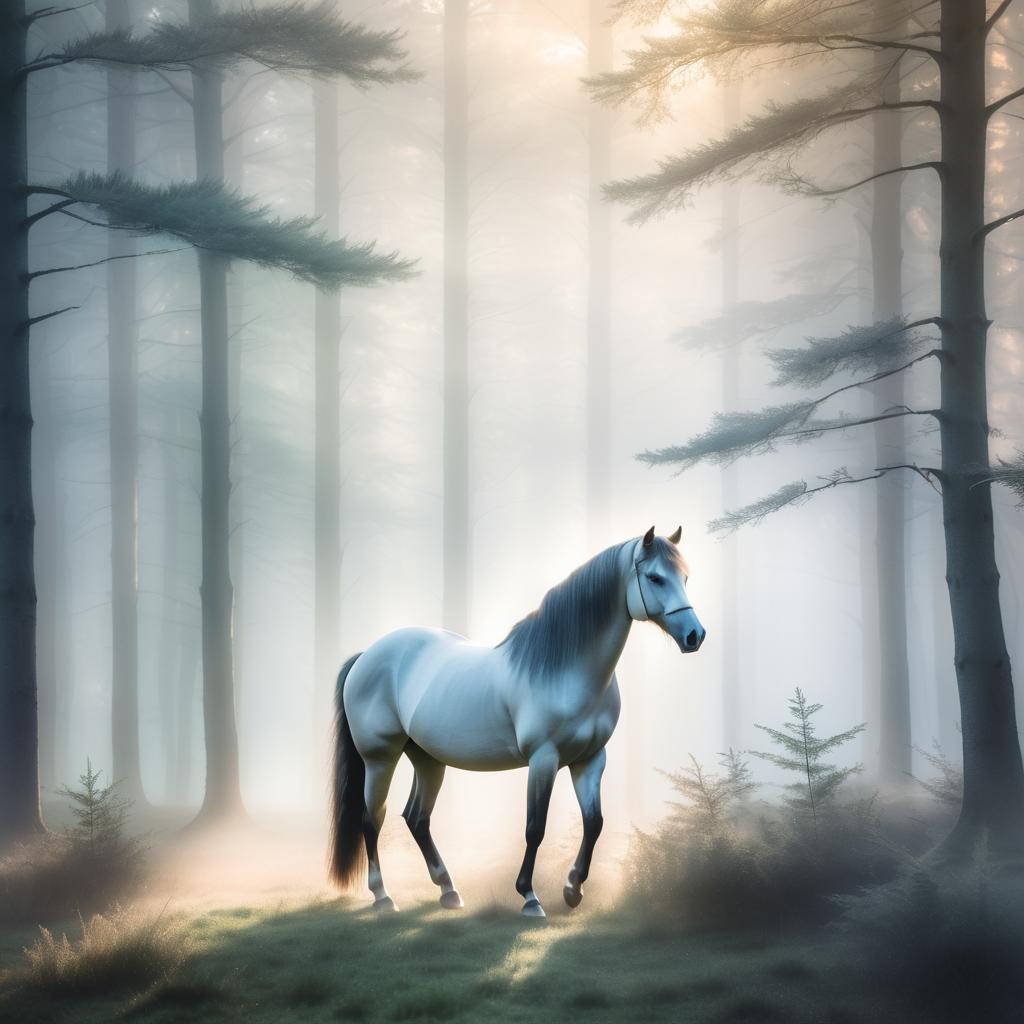 Ethereal Horse in Misty Forest Dawn