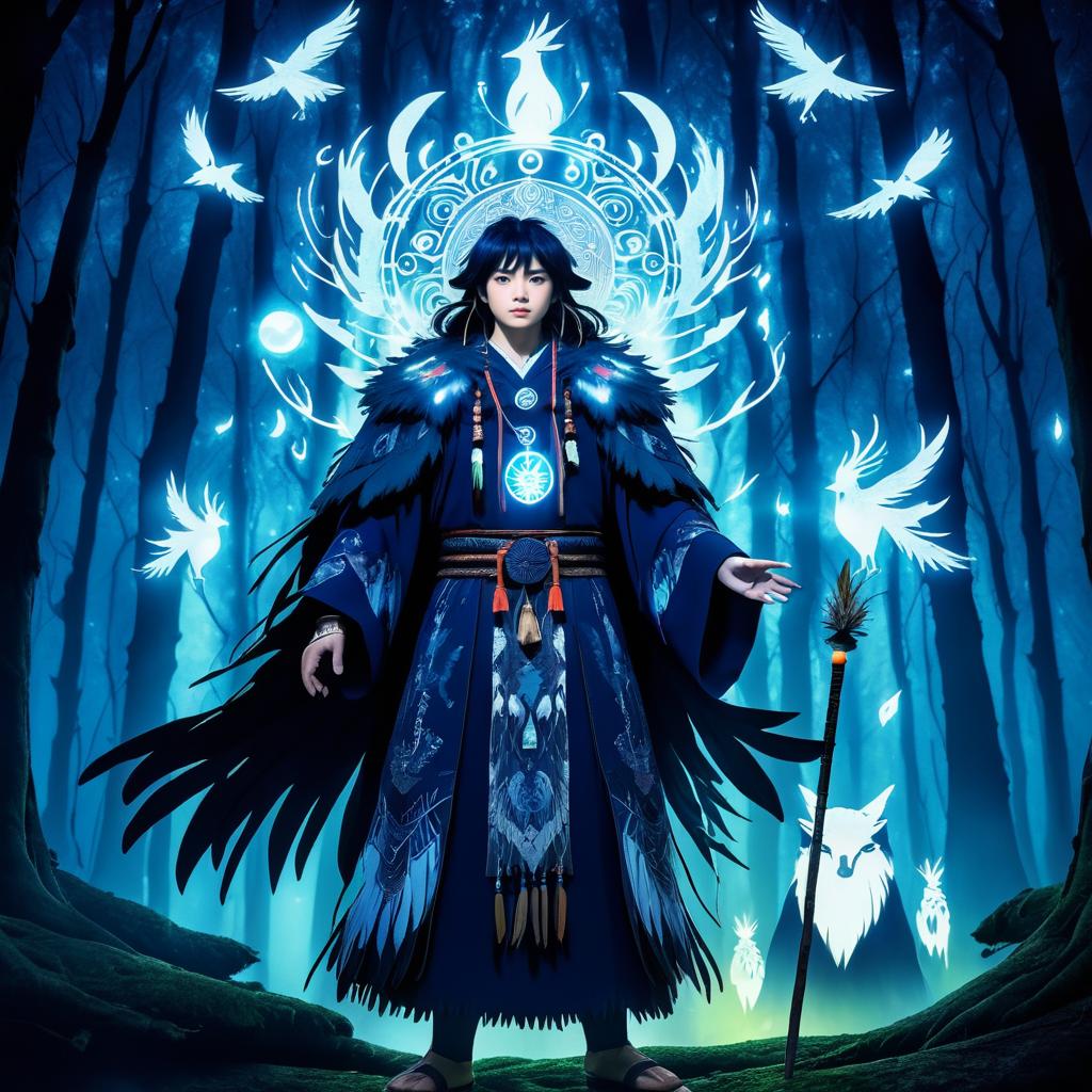 Mystical Shaman in Enchanted Forest Scene