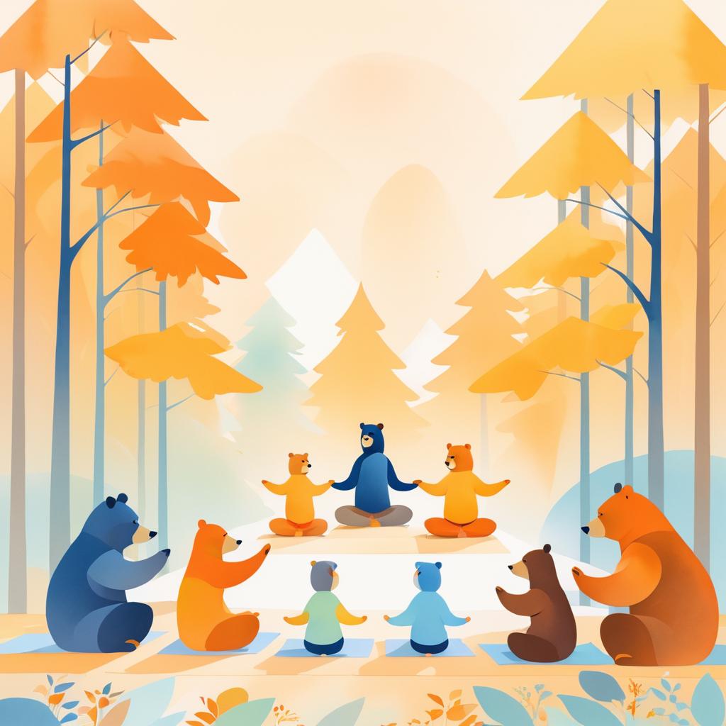 Colorful Bear Family Yoga Illustration