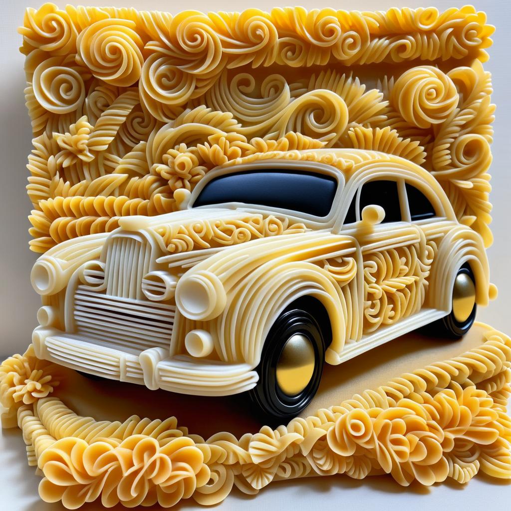 Vintage Car Sculpture Crafted from Pasta