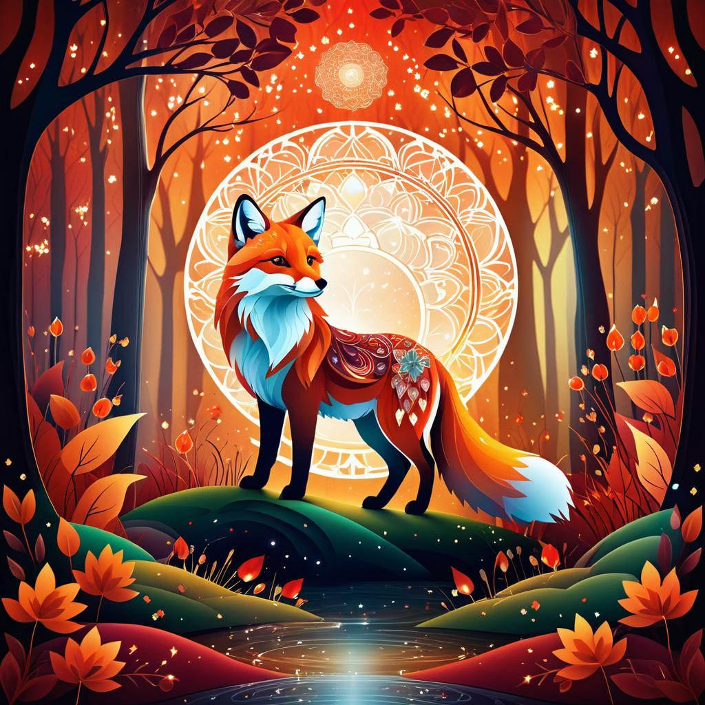 Mystical Fox in Autumn Floral Wonderland