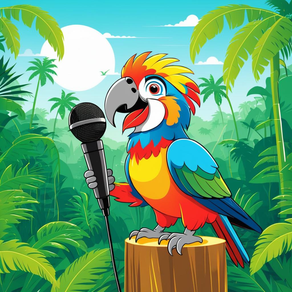 Singing Parrot in Tropical Jungle Scene