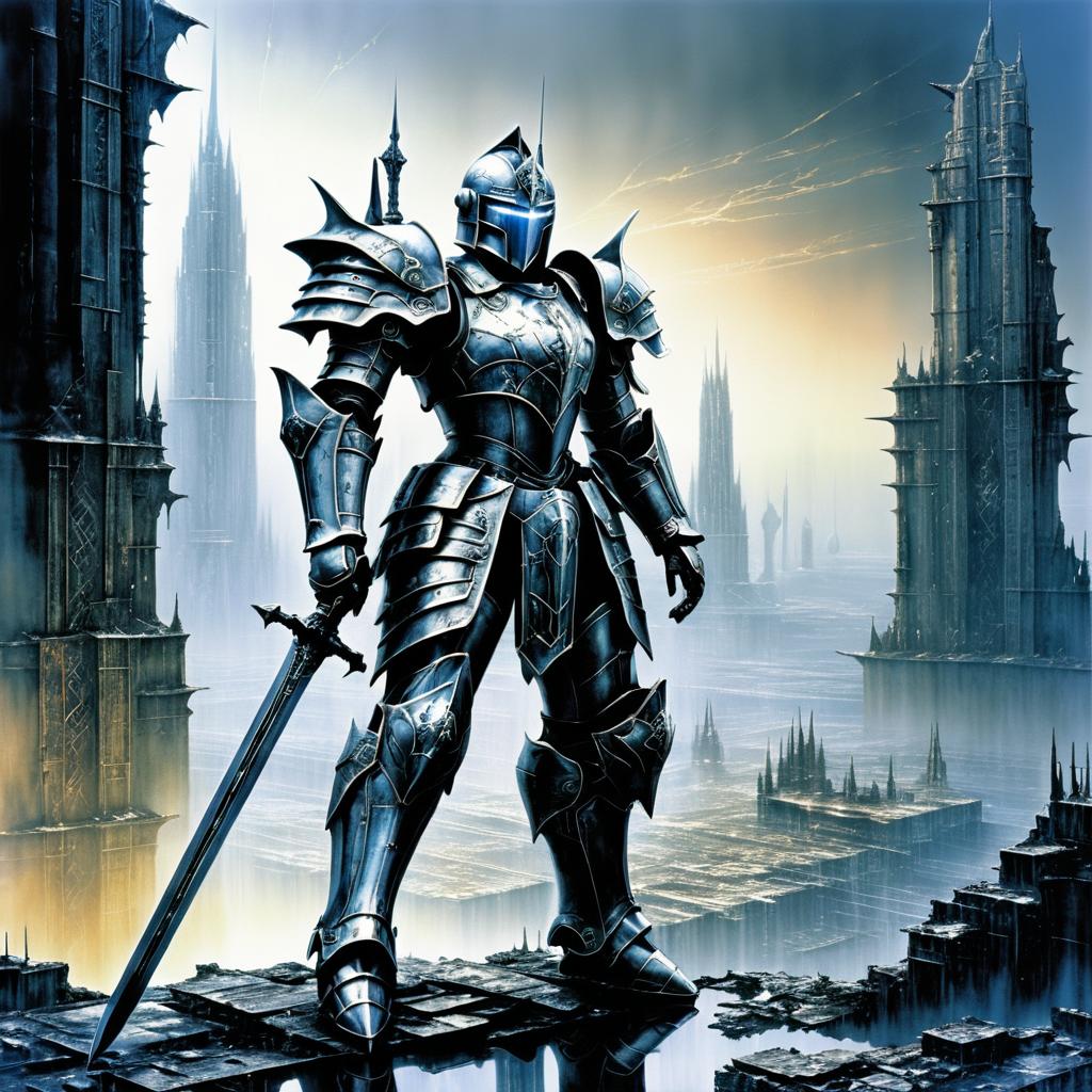 Armored Robot Knight in a Fallen City