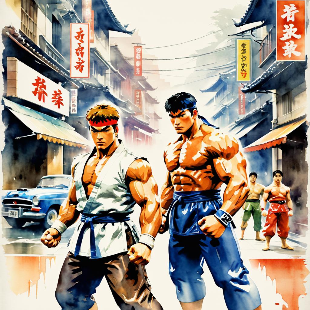 Watercolor Vintage Street Fighter Movie Poster