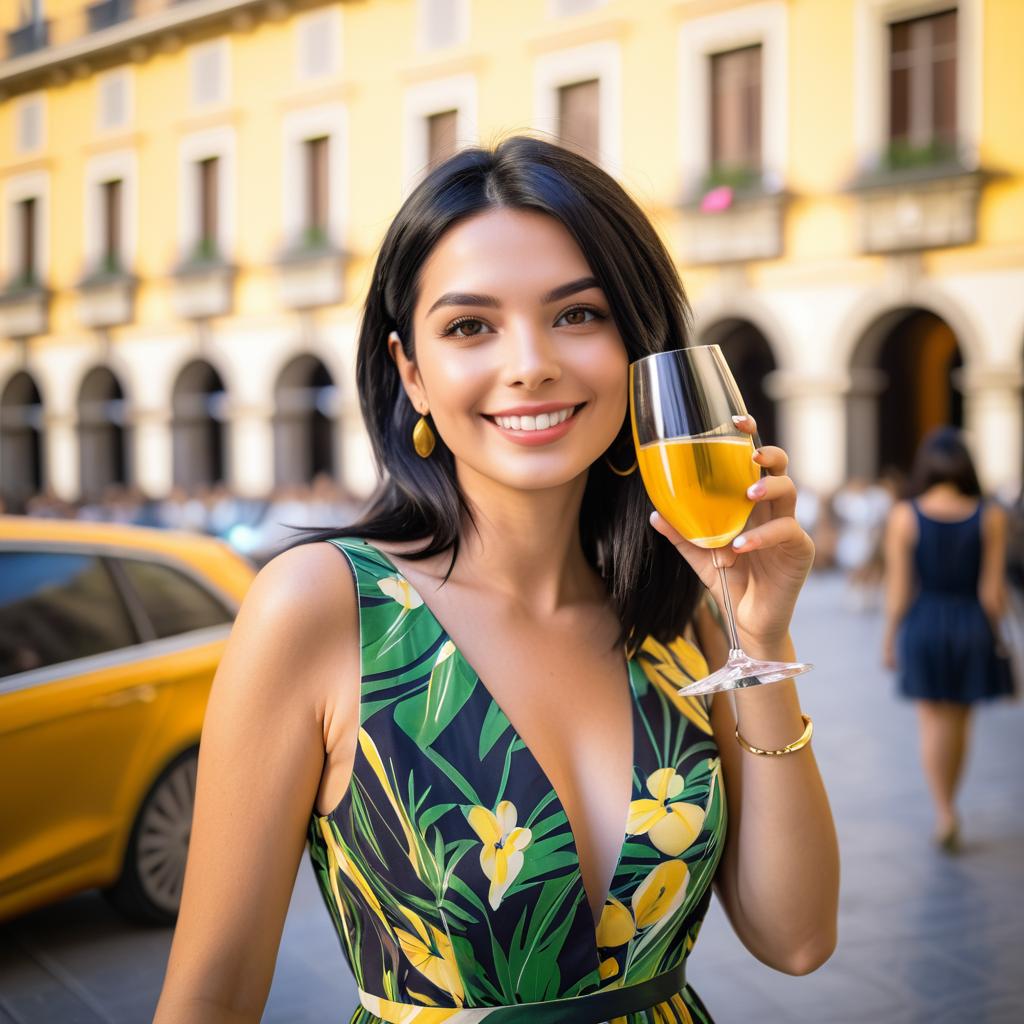 Chic Italian Woman Enjoying Prosecco