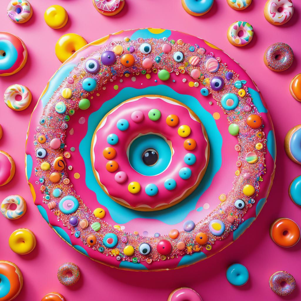 Whimsical Donut in Colorful Candy Land