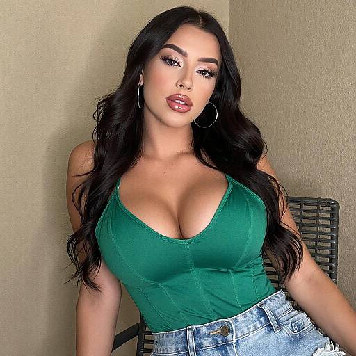 Confident Woman in Green Corset