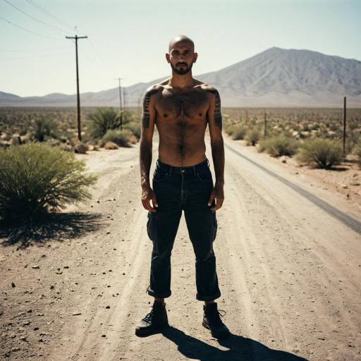Shirtless Man Standing on Desert Road