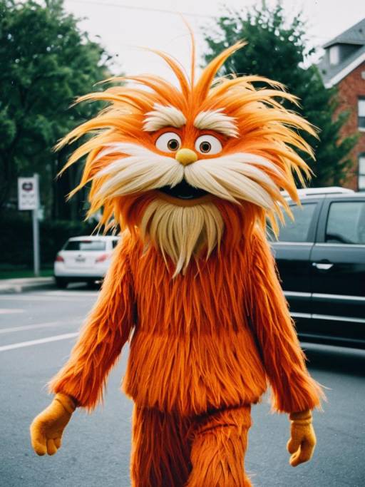 Man in Lorax Costume on Street
