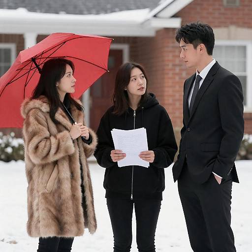 Outdoor Winter Scene with Three People