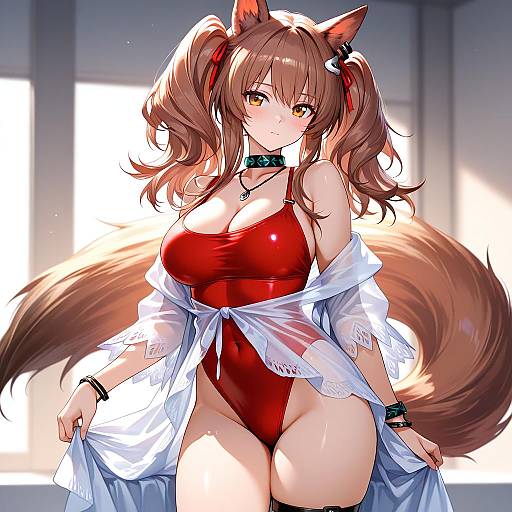 Illustration of Angelina (summer flower) (arknights), arknights in the style of Midori foo