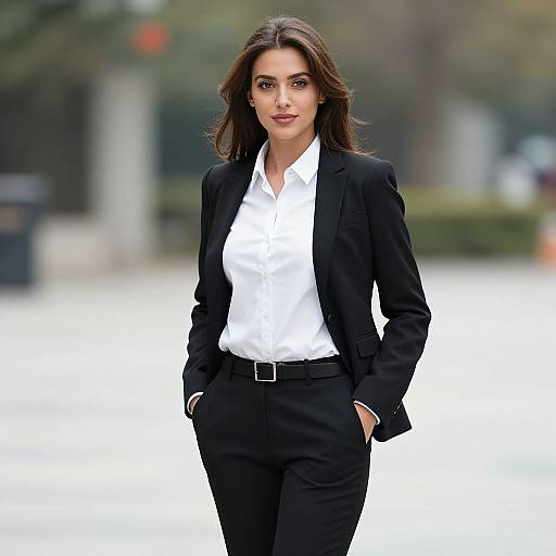 Confident Woman in Fitted Suit Outdoors