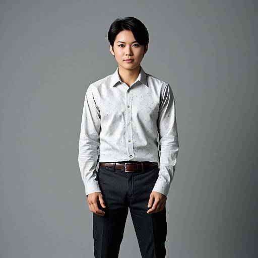 Asian Man in White Dress Shirt and Black Pants