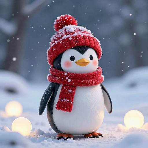 Whimsical Penguin in Winter Wonderland