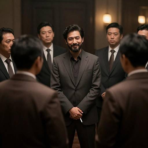 Mysterious Gathering of Men in Suits