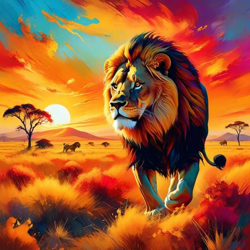 Majestic Lion in Vibrant African Sunset