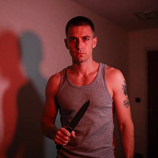 Mysterious Man in Red-lit Room