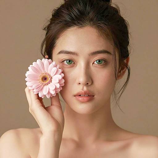 Portrait of Woman Holding Pink Flower