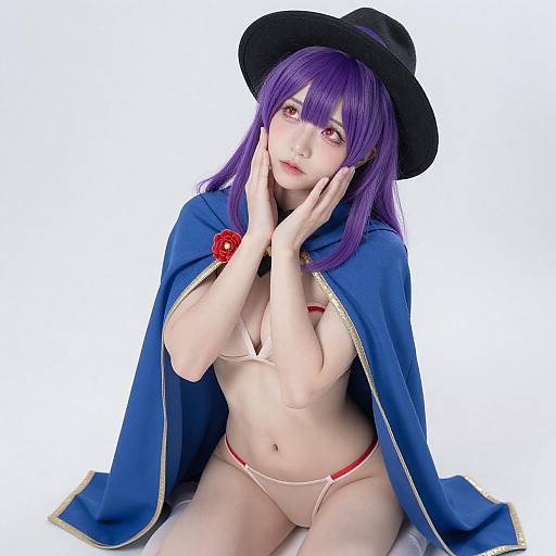 Vibrant Purple-Haired Woman in Elegant Attire