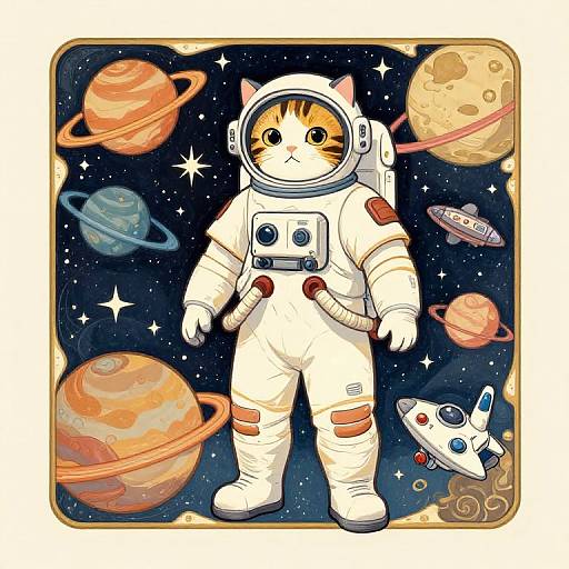 Cat Astronaut in Space Retro Art