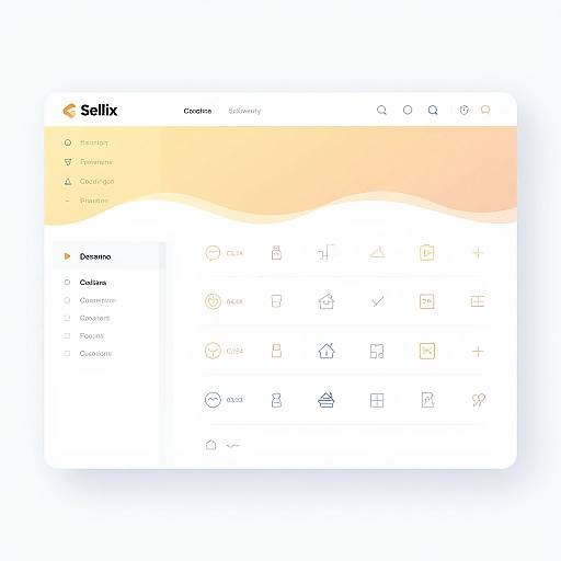 Digital user interface screenshot with gradient orange-to-yellow header, white background, black text, and various icon options below. 