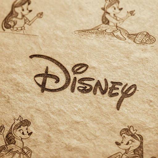 Sepia-toned drawing of Disney characters: top left and right, bottom left and right. 