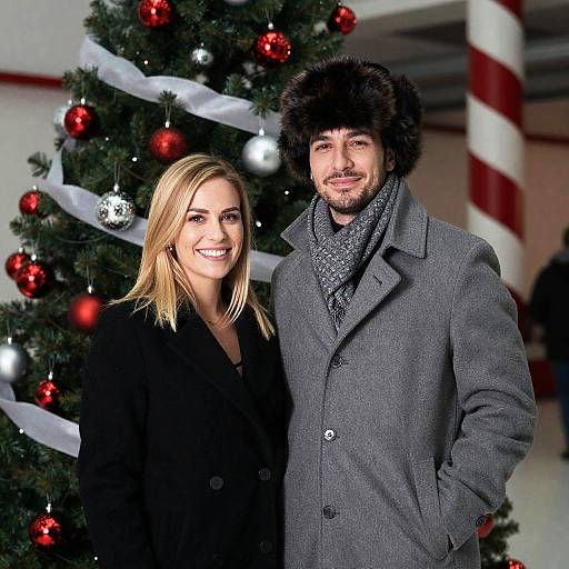 Joyful Couple by a Festive Christmas Tree