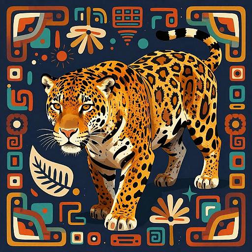 Abstract Jaguar in Mayan Style