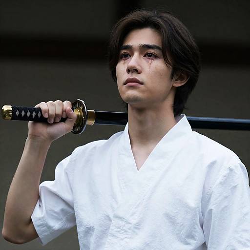 Serious Youth With Katana Photograph