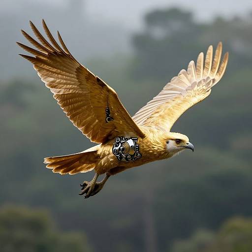 Majestic Golden Bird in Misty Forest