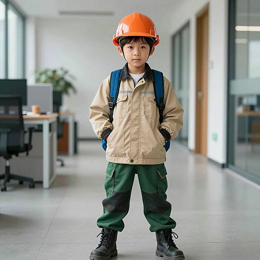 Photorealistic Young Boy in Work Costume