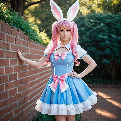 Cosplay Girl in Sylveon-Inspired Dress with Rabbit Ears