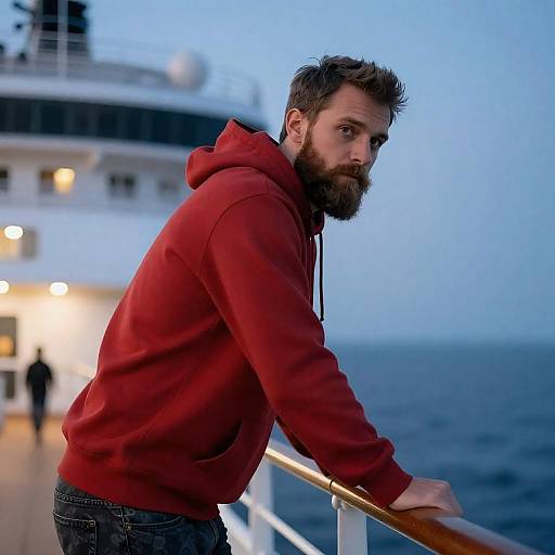 Bearded Man on Cruise Ship at Dusk
