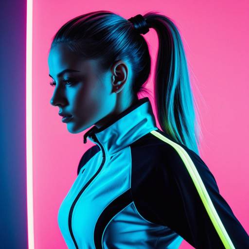 Woman with Sleek Ponytail in Neon Light Woman with Sleek Ponytail in Neon Light