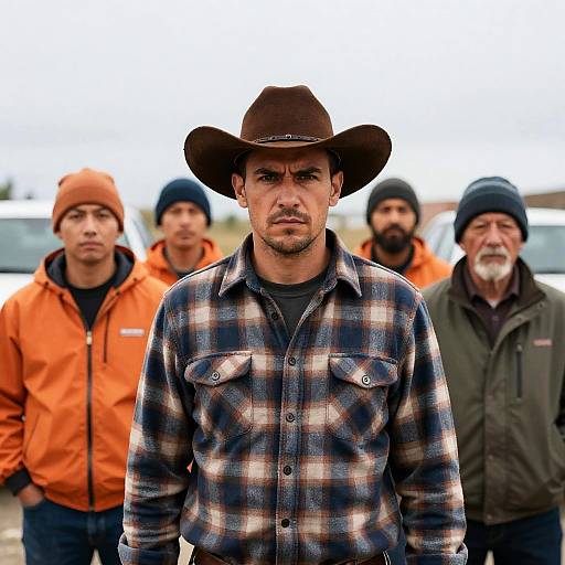 Group of Men Outdoors with Intense Looks