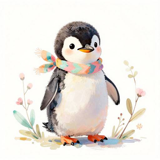 Joyful Baby Penguin Impressionist Art