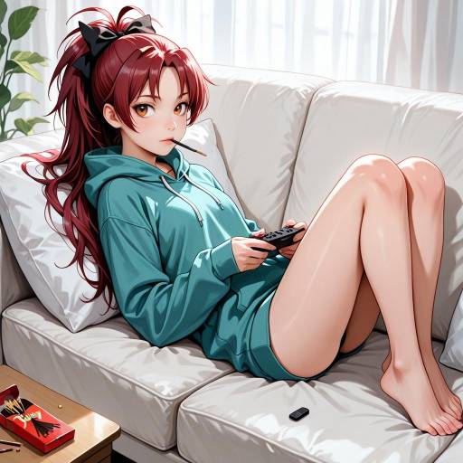 Sakura Kyoko Relaxing on the Couch