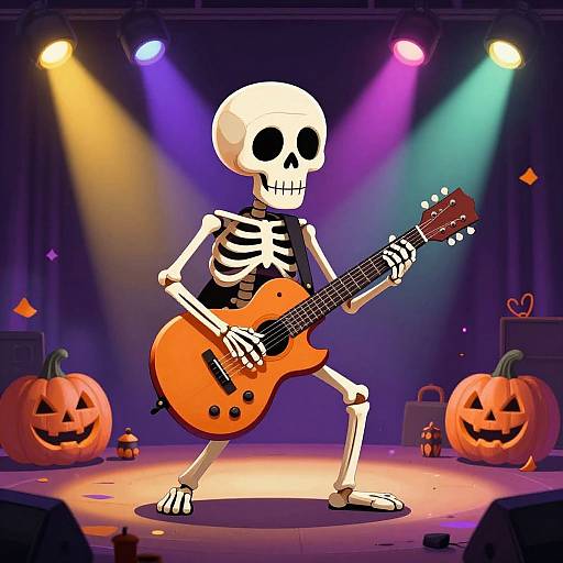 Skeleton Cartoon Playing Guitar Halloween