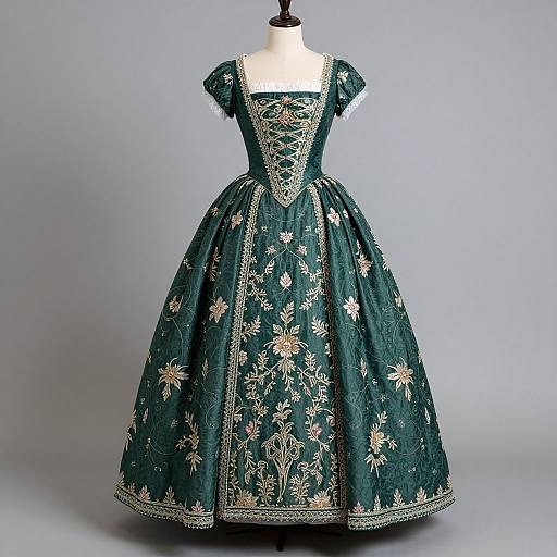 Elegant Green Embroidered Period Dress