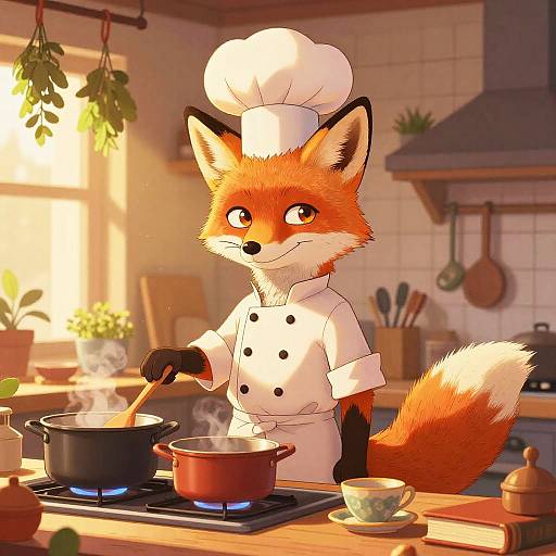 Cozy Fox Chef in Warm Kitchen