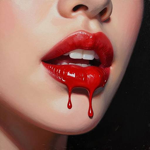Shiny Red Lipstick Acrylic Drip