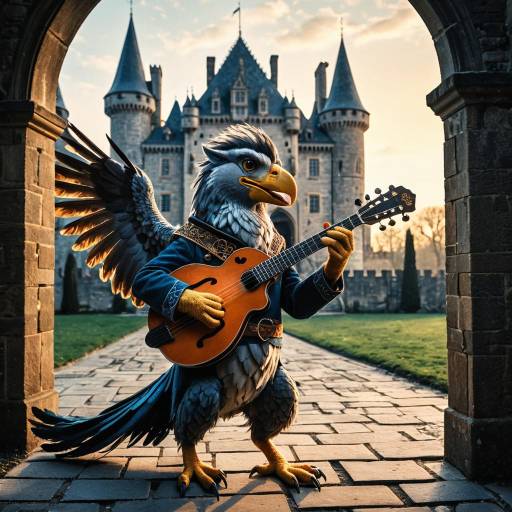 Griffin Playing Mandolin in Castle Courtyard