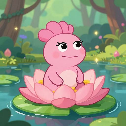 Whimsical Pink Pepe on Lily Pad