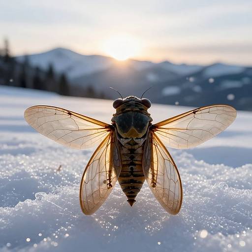 Cicada on Icy Mountain Landscape