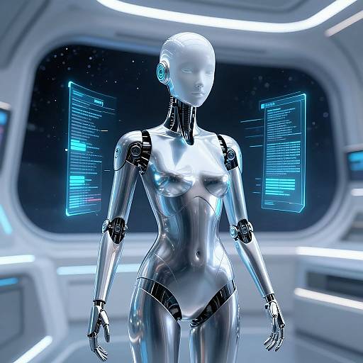 Hyperrealistic Chrome Android in Spaceship